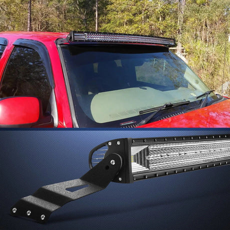 Mounting Accessory 52” Curved Light Bar Mount Bracket at Upper Windshield Roof Cab for 1999-2006 Chevy Silverado Suburban Avalanche Tahoe & GMC Yukon Sierra (Pair)