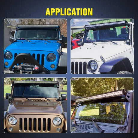 Mounting Accessory 52” Light Bar and Pod Light Windshield Frame Mounts For 2007-2017 Jeep Wrangler JK