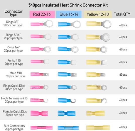 Accessories 540Pcs Heat Shrink Wire Connectors