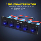 5Gang 3Pin Rocker Switch Panel Blue Nilight