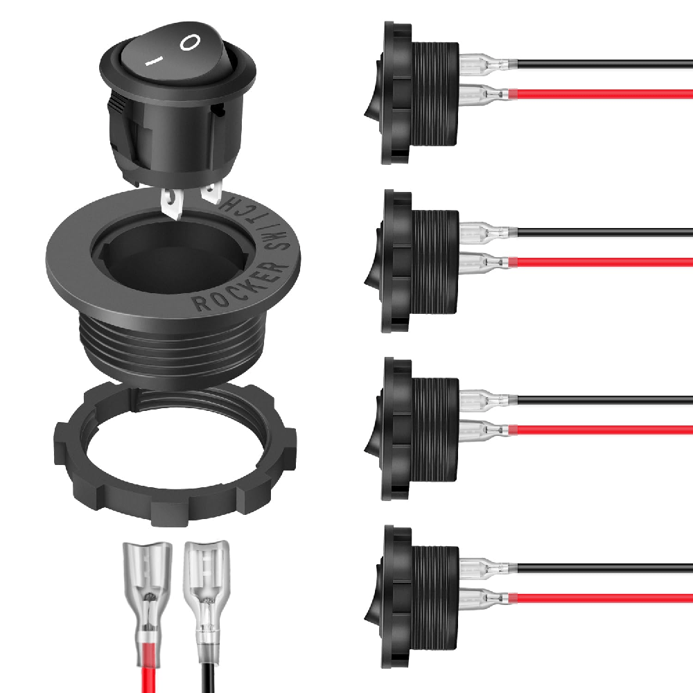 5PCS ON Off Round SPST 20mm Mini 12 Volt DC 2 Pin Circle Toggle Switch with 160mm Wiring Harness Nilight