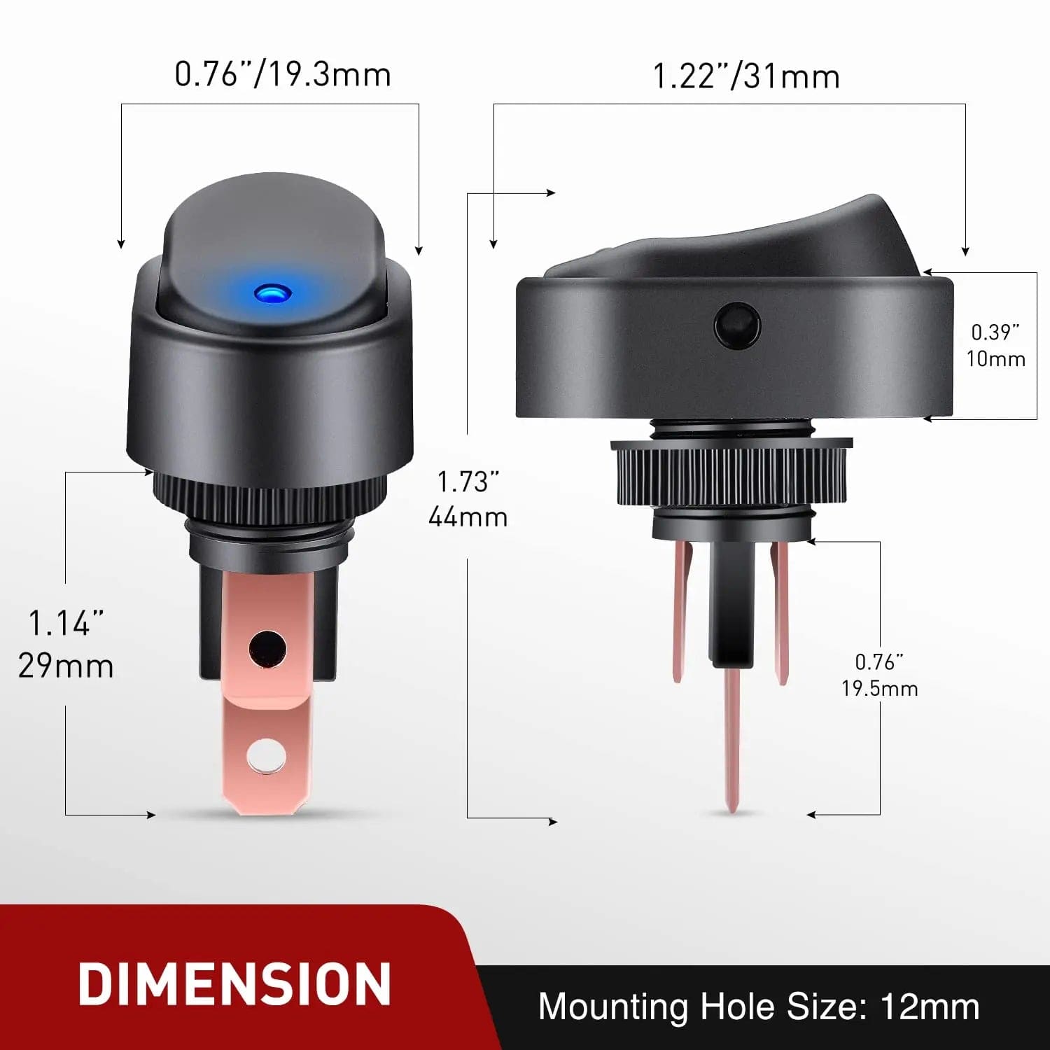 5Pcs 12V 30A Round Toggle LED Switch with Blue LED Indicator Nilight