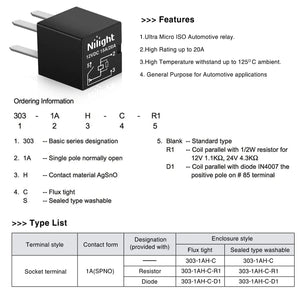 5Pcs 4Pin SPNO Automotive Purpose Relays Nilight