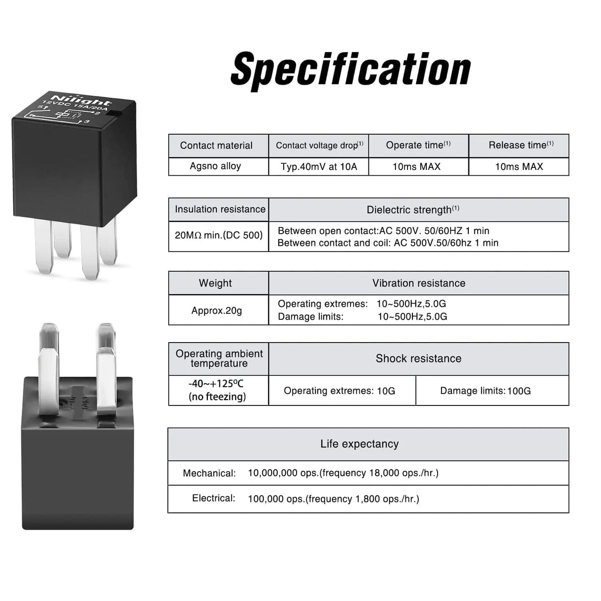 5Pcs 4Pin SPNO Automotive Purpose Relays Nilight