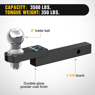 Trailer Hitch Mount 2In Trailer Ball 1/2In Hitch Pin Clip Fits 1-1/4In Receiver Tubes 1-1/4In Drop 3/4In Rise