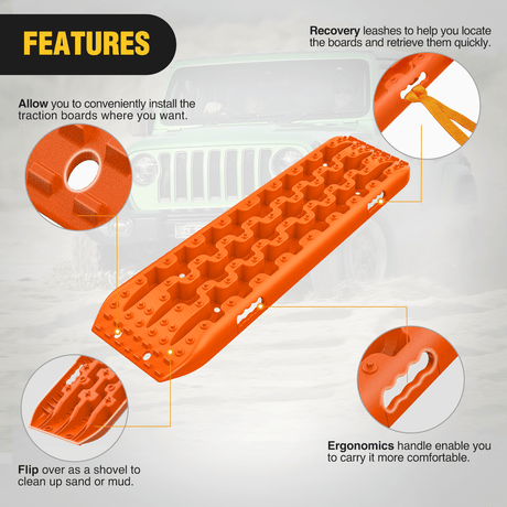 Off-Road Recovery Traction Boards For 4WD 4X4 with 2PCS Mounting kit Zipper Bag 2 leashes (Orange) Nilight