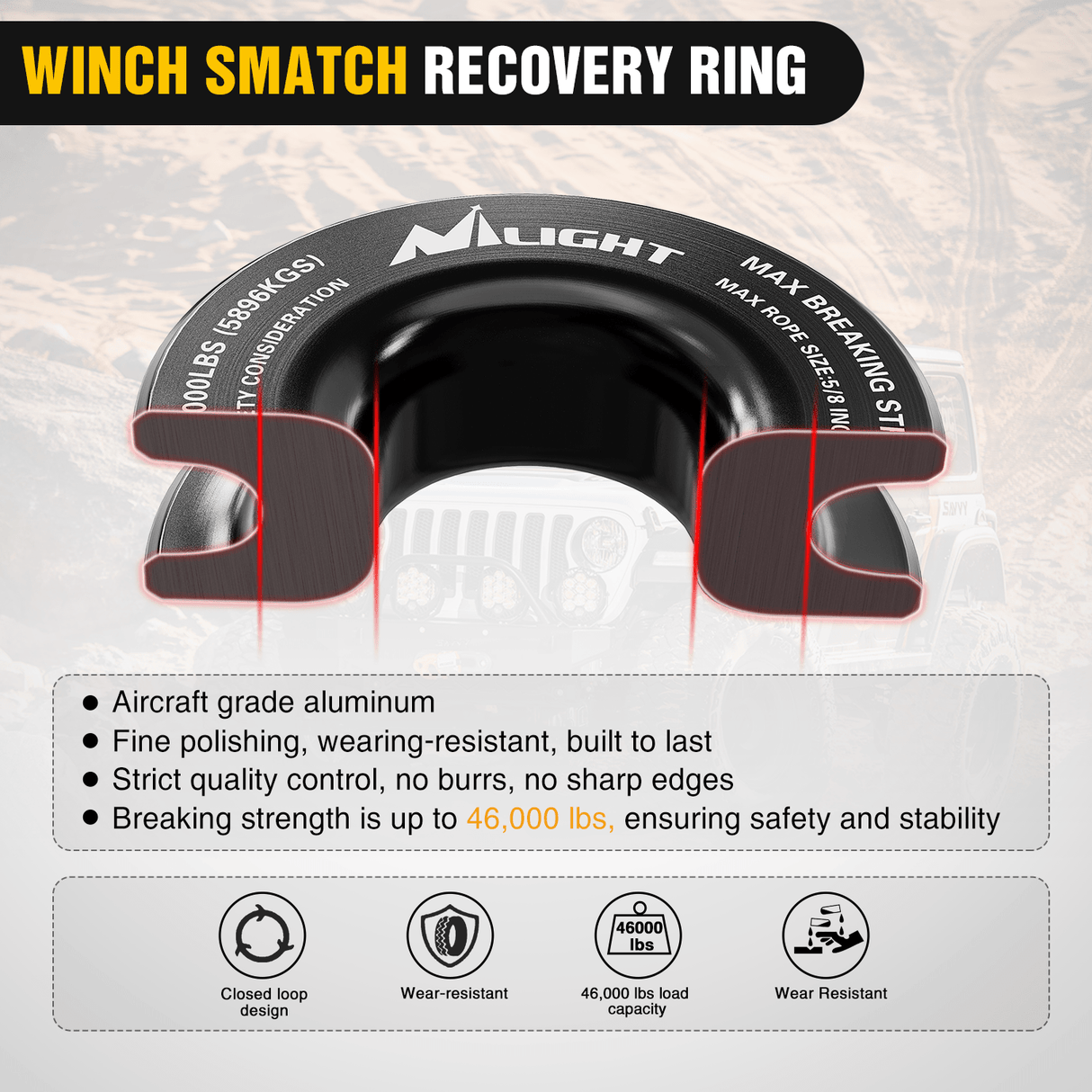 1/2inch x 24inch Synthetic Soft Shackle & Recovery Ring Kit Nilight