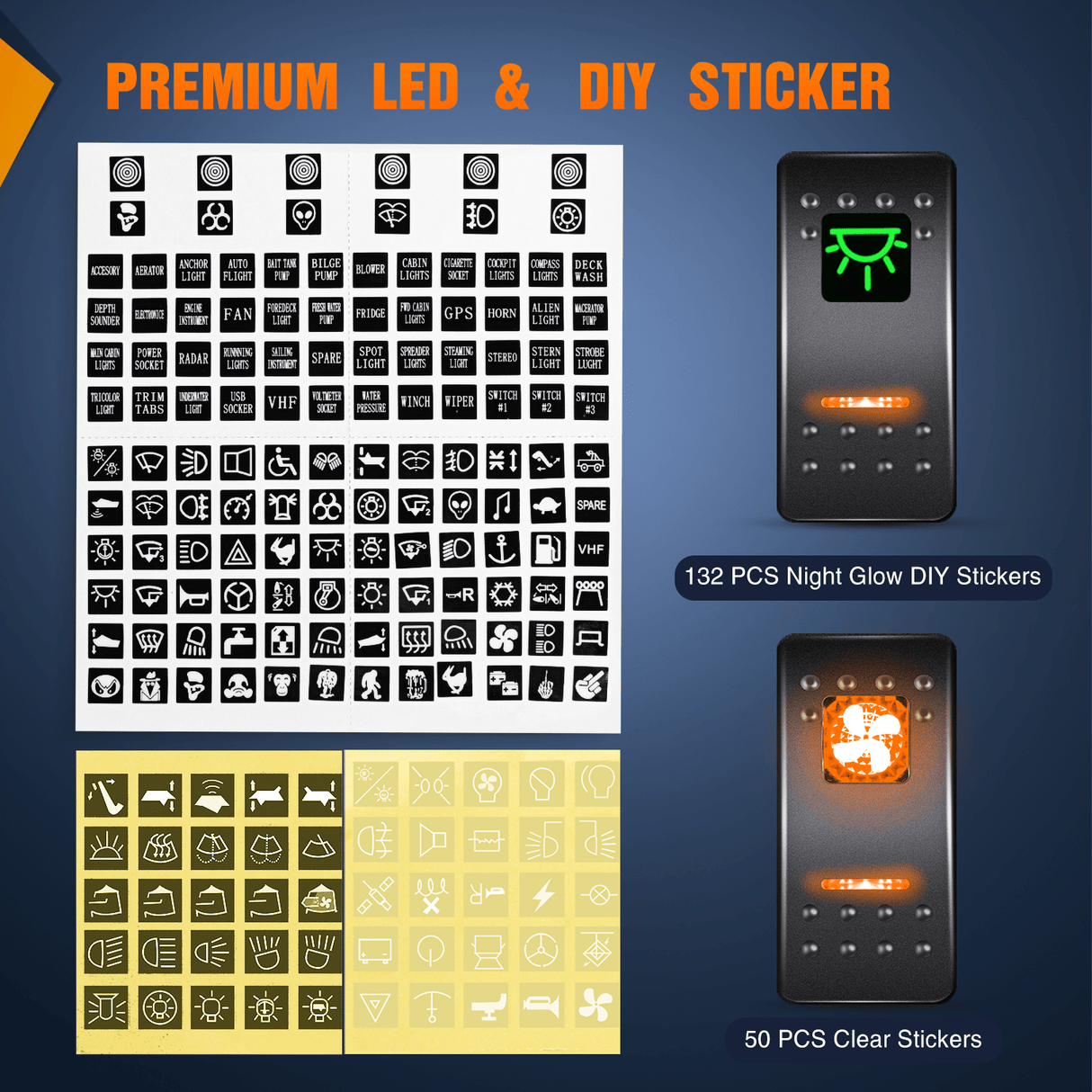 5 Gang Switch Panel With QC3.0 & PD Charger And Voltmerter with Orange Backlit Nilight