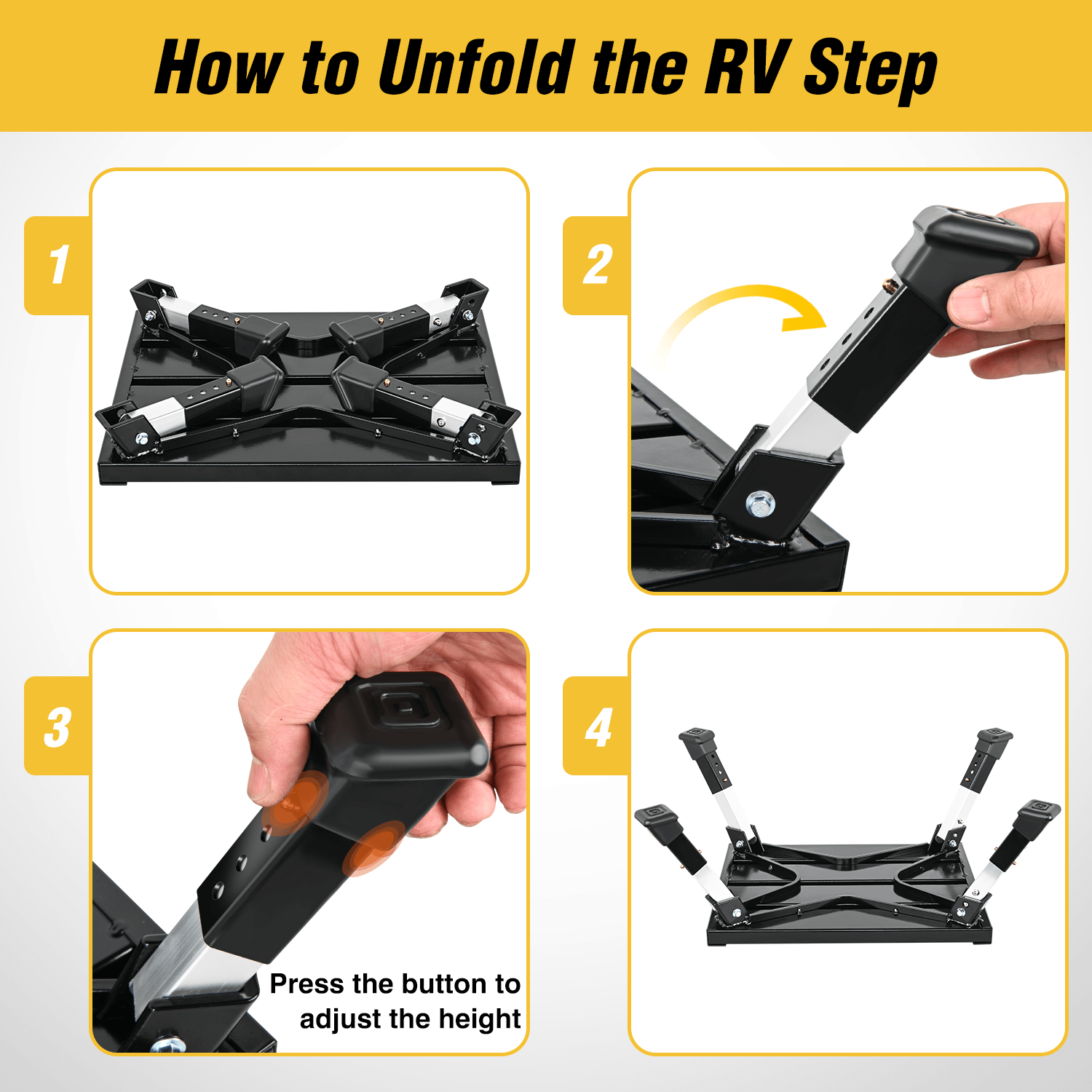 RV Black Folding Aluminum 4 Levels Adjustable Height Portable Platform Step Nilight