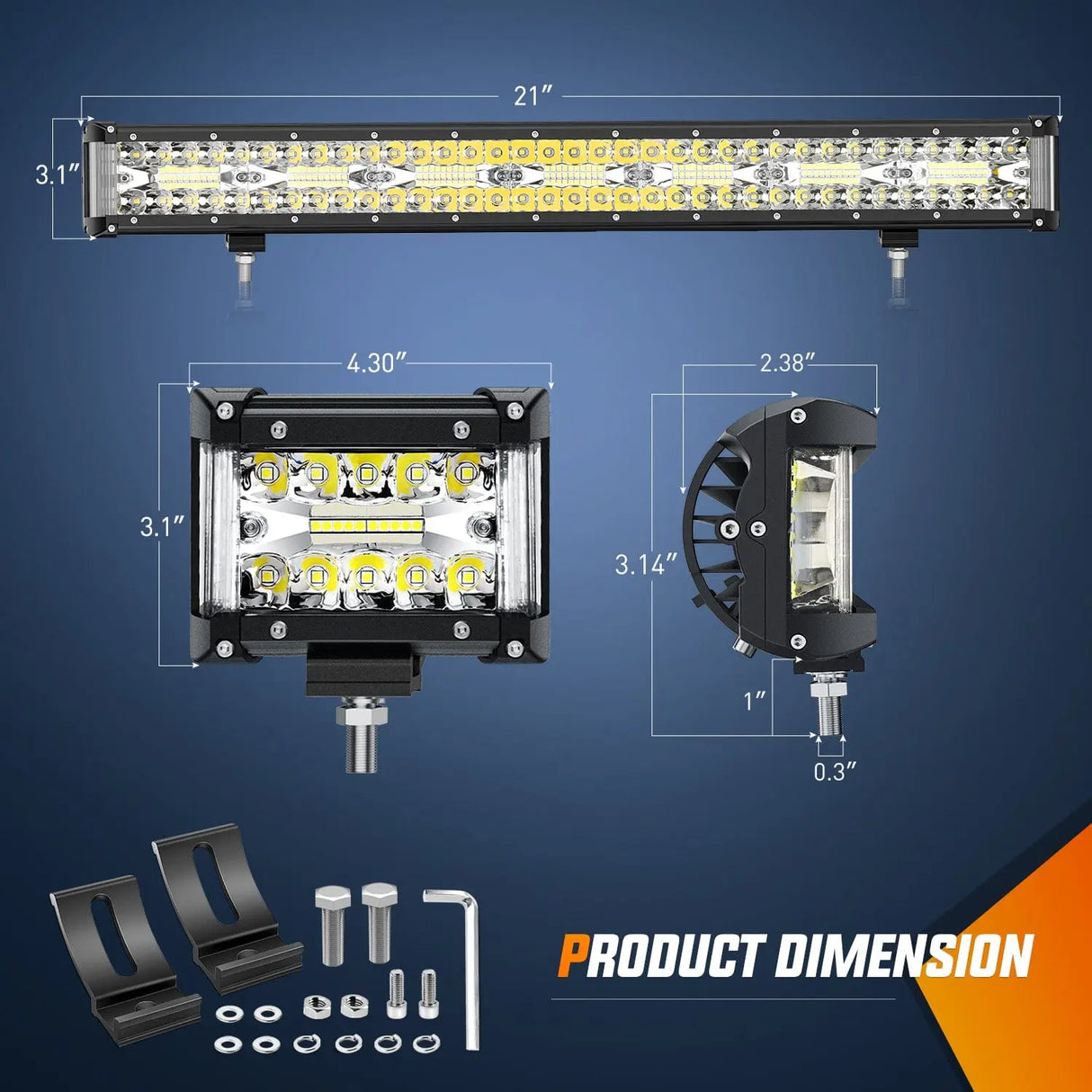 20Inch and 4.3Inch light bar set with 5Pin Rocker Switch Wiring Harness Kit Size