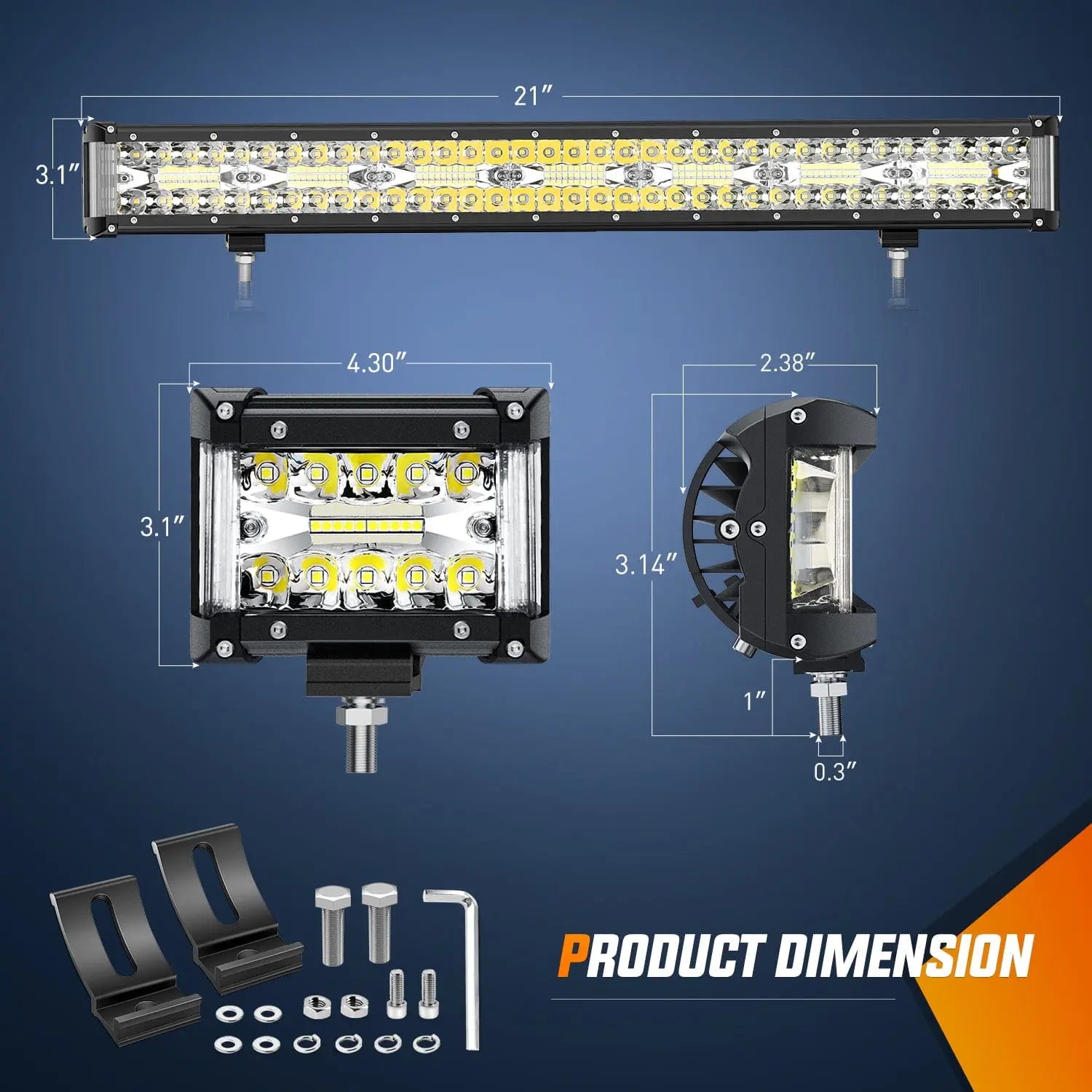 20Inch and 4.3Inch light bar set with 5Pin Rocker Switch Wiring Harness Kit Size