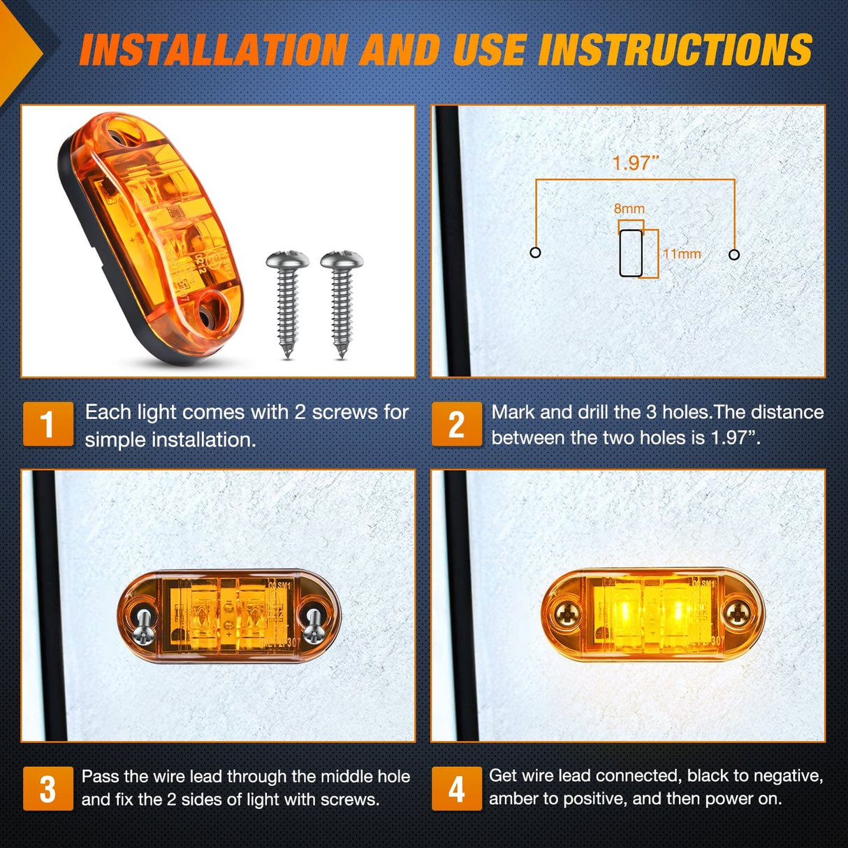 20PCS 2.5Inch Oval Amber Side Marker Light Nilight