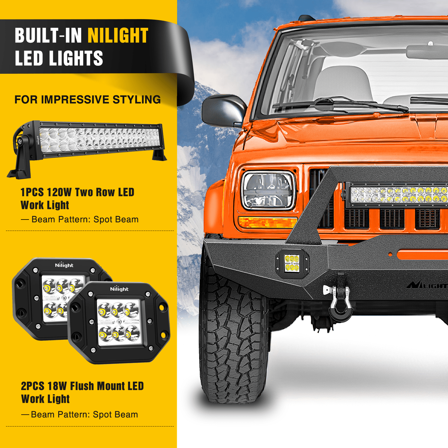 with Winch Plate Offroad 120W Light Bar 18w LED Light Pods Nilight