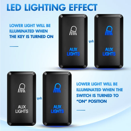 Toyota AUX Lights Push Button Switch 12V ON Off Switch with Connector Wire Kit Nilight