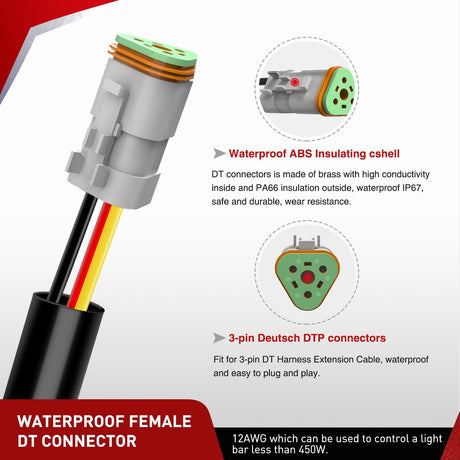 12AWG DT Connector Wiring Harness Kit 1 Lead 12V On Off Switch Nilight