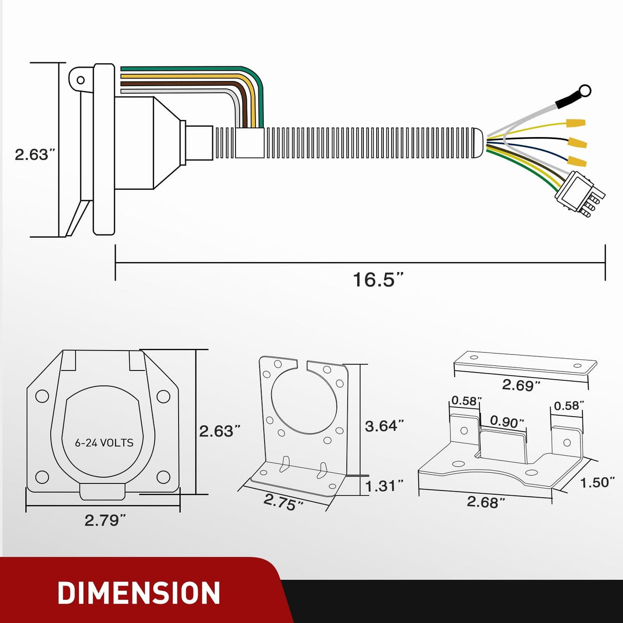 4 Way Flat to 7 Way RV and 4 Way Trailer Wiring Harness Adapter w Nilight