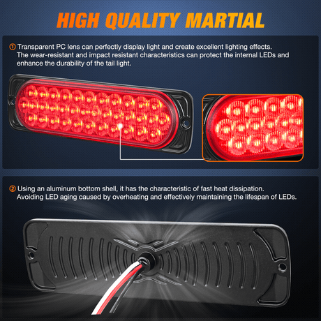 7.5 Inch Aluminum Housing Tail Light 2 PCS 36LED Red Running Brake Turn Signals Marker Light Nilight