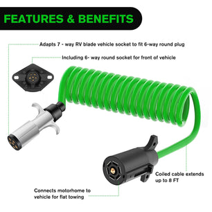 8ft 7 Way to 6 Way Trailer Plug Adapter Nilight