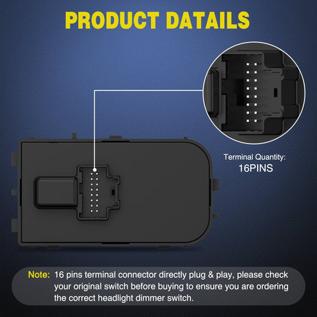 Headlight Dimmer Switch with Greenish LED Light Compatible with 2007 2008 2009 2010 2011 2013 Chevy Silverado 1500 2500HD 3500HD Tahoe 2007-2014GMC Sierra 2500HD 3500HD Yukon Nilight