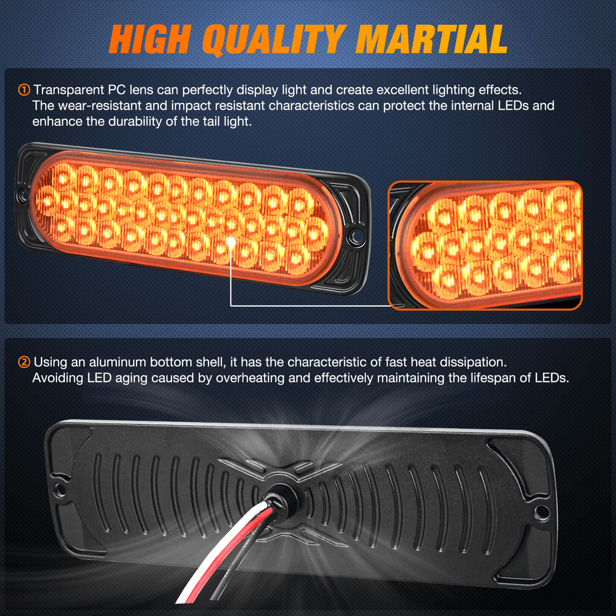 7.5 Inch Aluminum Housing Tail Light 2 PCS 36 LED Amber Left Right Turn Signals Marker Light Nilight