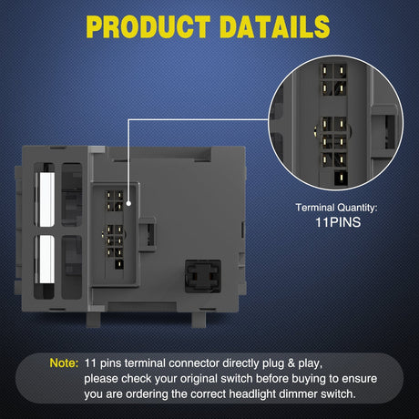 Headlight Dimmer Switch with Yellowish LED Light Compatible with 1995-1999 Chevy Silverado 1500 Tahoe Astro 1995-1999 GMC Yukon 1999-2000 Cadillac Escalade Nilight