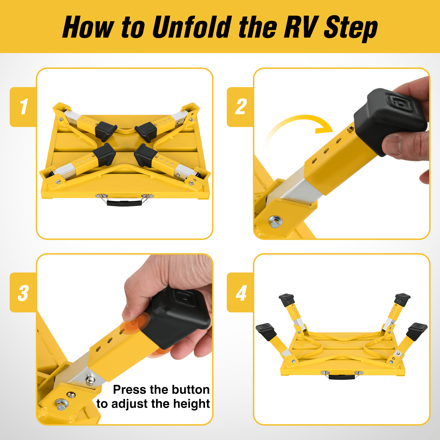 RV Yellow Folding Aluminum 4 Levels Adjustable Height Portable Platform Step Nilight