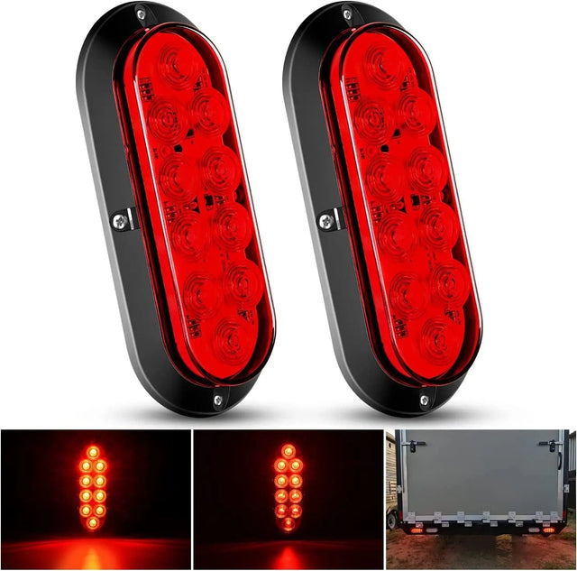 6 Inch Oval Red Upgrade LED Trailer Tail Lights (Pair) Nilight