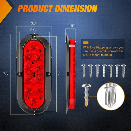 6 Inch Oval Red Upgrade LED Trailer Tail Lights (Pair) Nilight