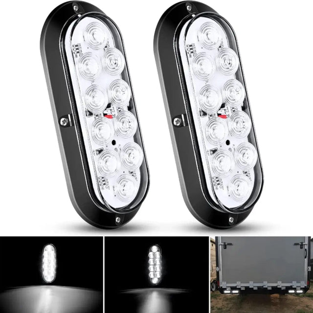 6 Inch Oval White Upgrade LED Trailer Tail Lights (Pair) Nilight