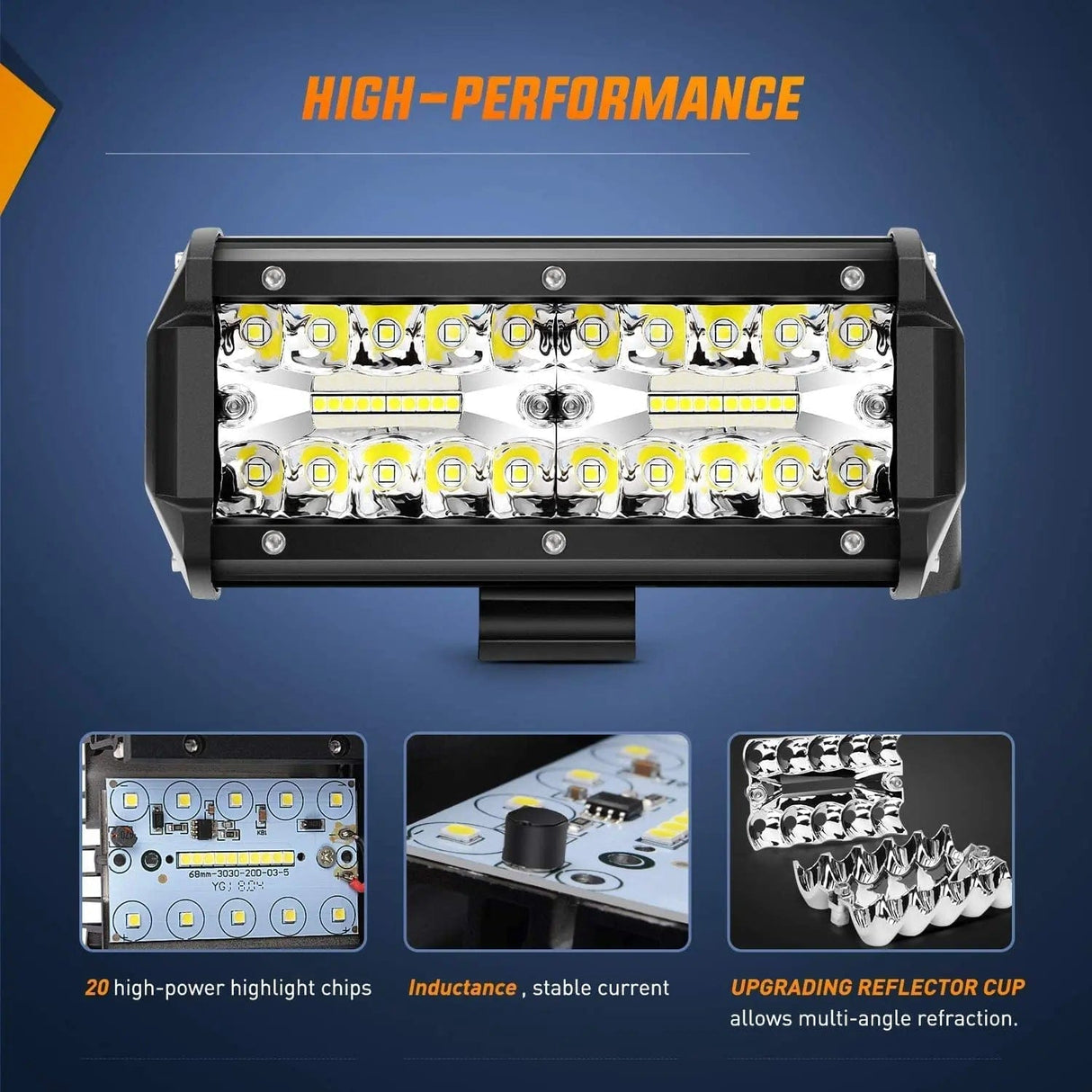 6.5 Inch 120W Triple Row Spot Flood LED Light Bars (Pair) | 16AWG Wire 5Pin Switch Nilight