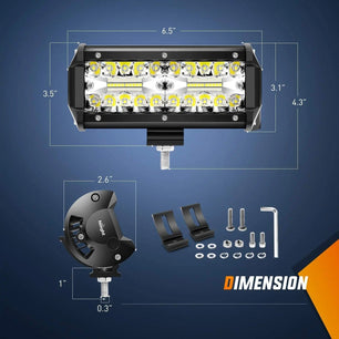 6.5 Inch 120W Triple Row Spot Flood LED Light Bars (Pair) | Horizontal Bar Tube Clamp | 16AWG Wire 3Pin Switch Nilight