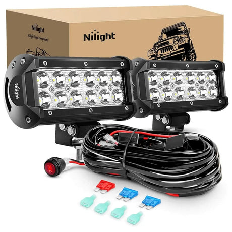 6.5 Inch 36W Double Row Spot Led Light Bars (Pair) | 16AWG Wire 3Pin Switch Nilight