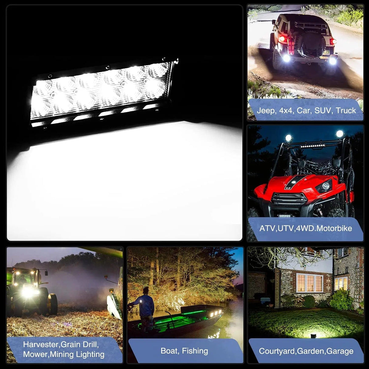 6.5 Inch 36W Double Row Spot Led Light Bars (Pair) | 16AWG Wire 3Pin Switch Nilight