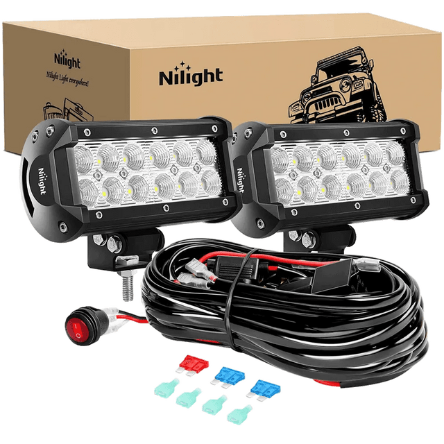 Light Bar Wiring Kit 6.5" 36W Double Row Flood LED Light Bar Kit | 10FT Wire 3Pin Switch