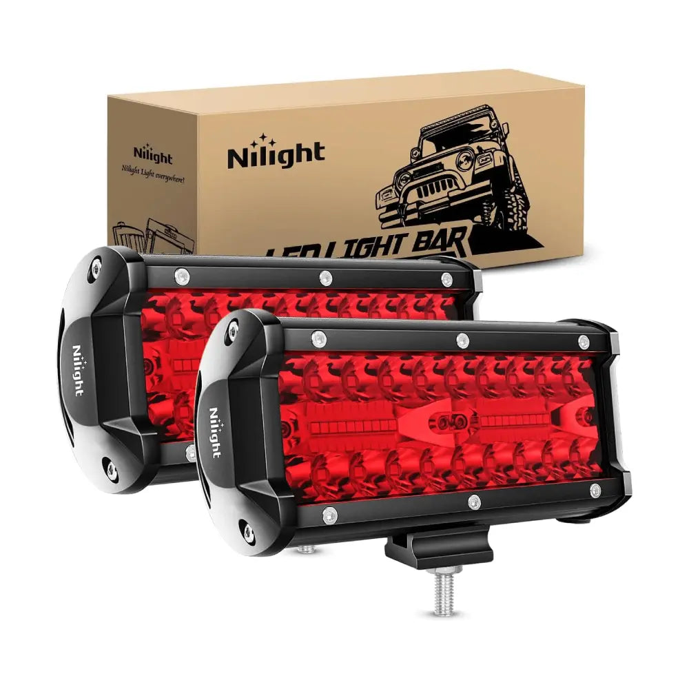 LED Light Bar 6.5" 120W 355LM Triple Row Spot Flood Red Led Pods (Pair)