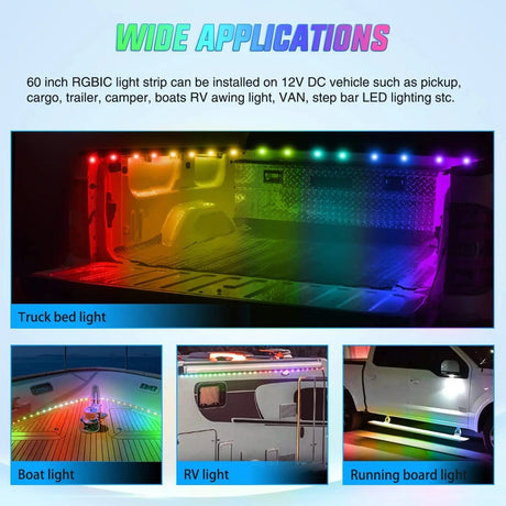 60 Inch 135Leds RGBIC APP RF Remote Control LED Bed Light Strip 3PCS Nilight