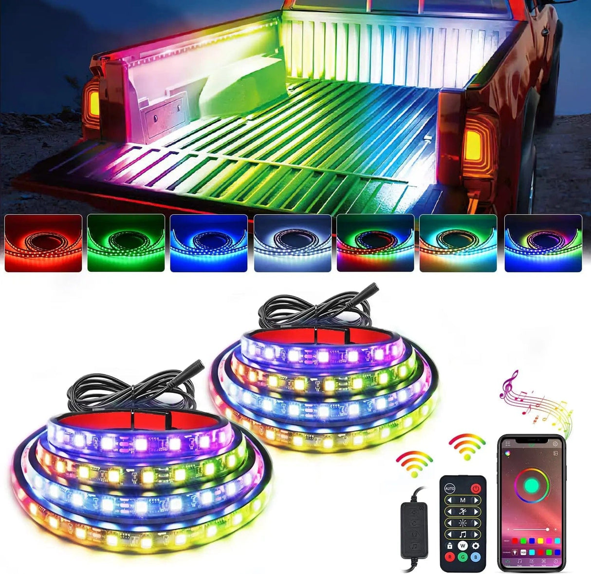 60 Inch 180Leds RGBIC APP RF Remote Control LED Bed Light Strip 2PCS Nilight