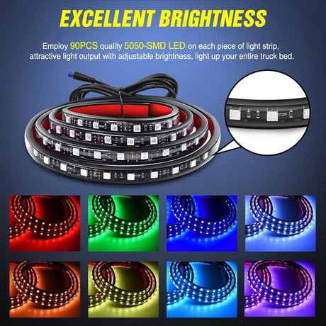 60 Inch 270Leds RGB RF Remote LED Bed Light Strip 3PCS Nilight