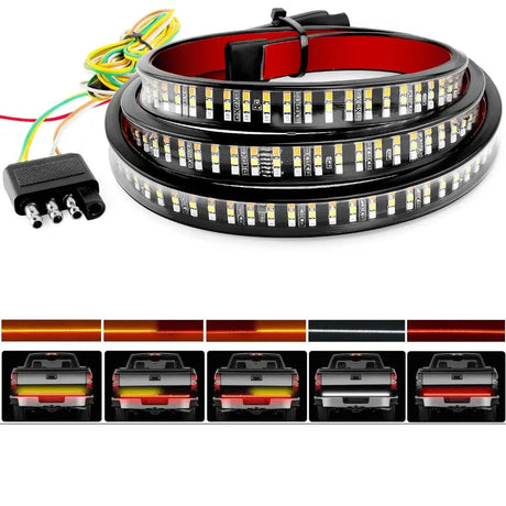 60 Inch 504Leds Amber Red White Triple Row LED Tailgate Light Strip Nilight