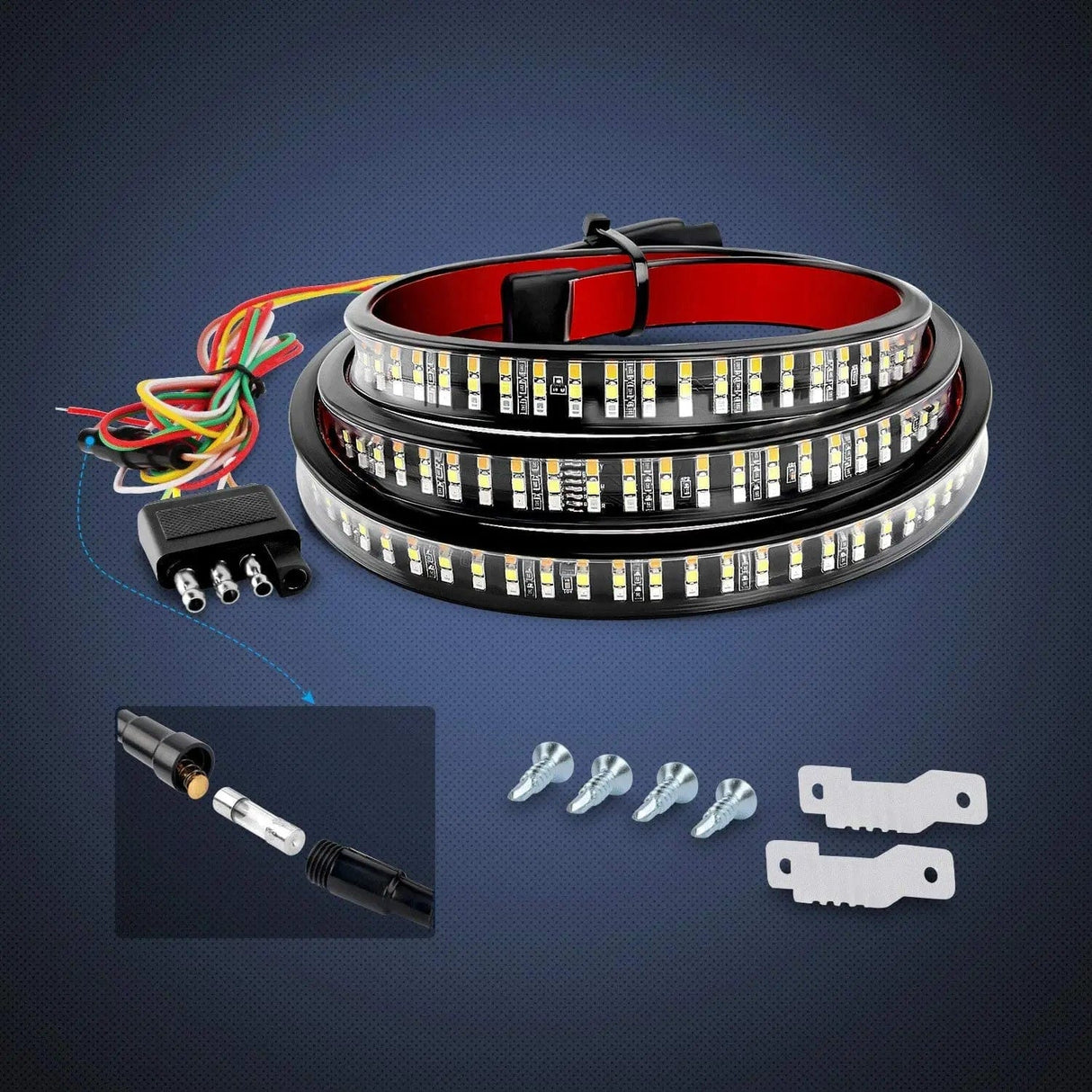 60 Inch 504Leds Amber Red White Triple Row LED Tailgate Light Strip Nilight