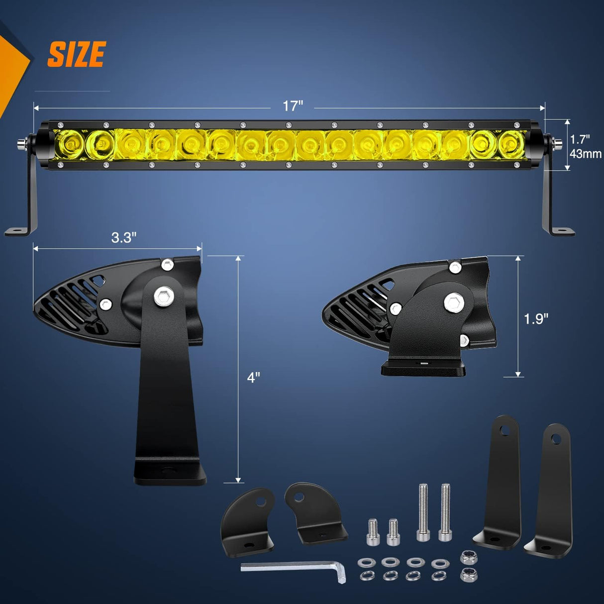 17 Inch 80W 8000LM Amber Slim Spot Flood Led Light Bar | 2 Style Mounts Nilight