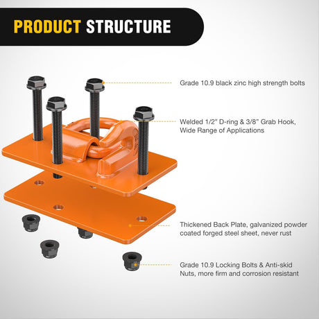 Tractor Bucket Hooks with Tie Down Ring Orange (Pair) Nilight