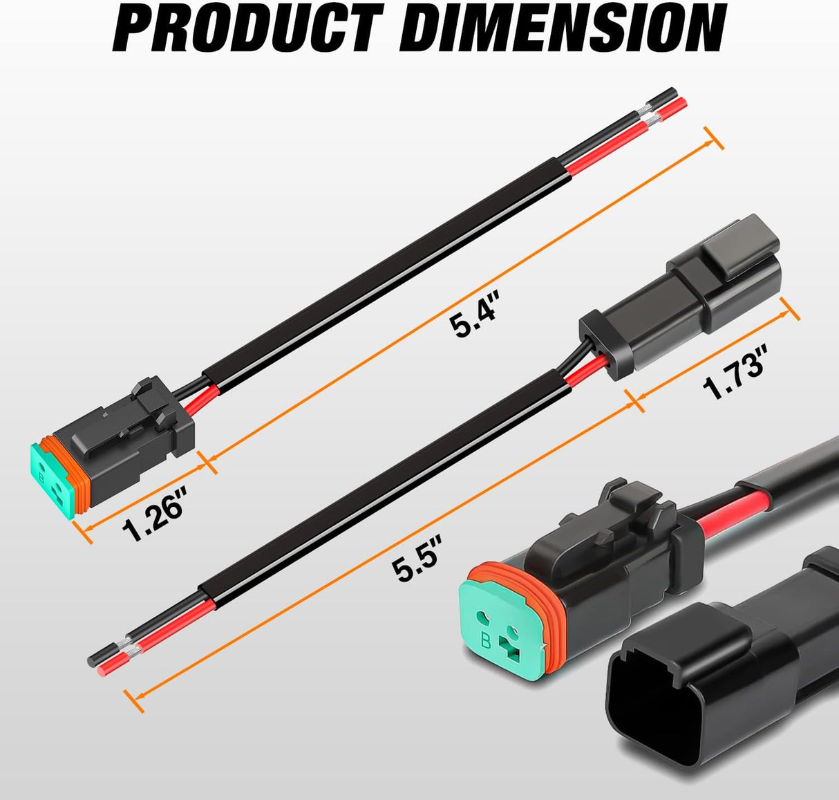 2 Pin DT Connectors 16AWG 6 Kits Male and Female Electrical Connector Waterproof Plug and Play w/Heat Shrink Butt Terminals nilight