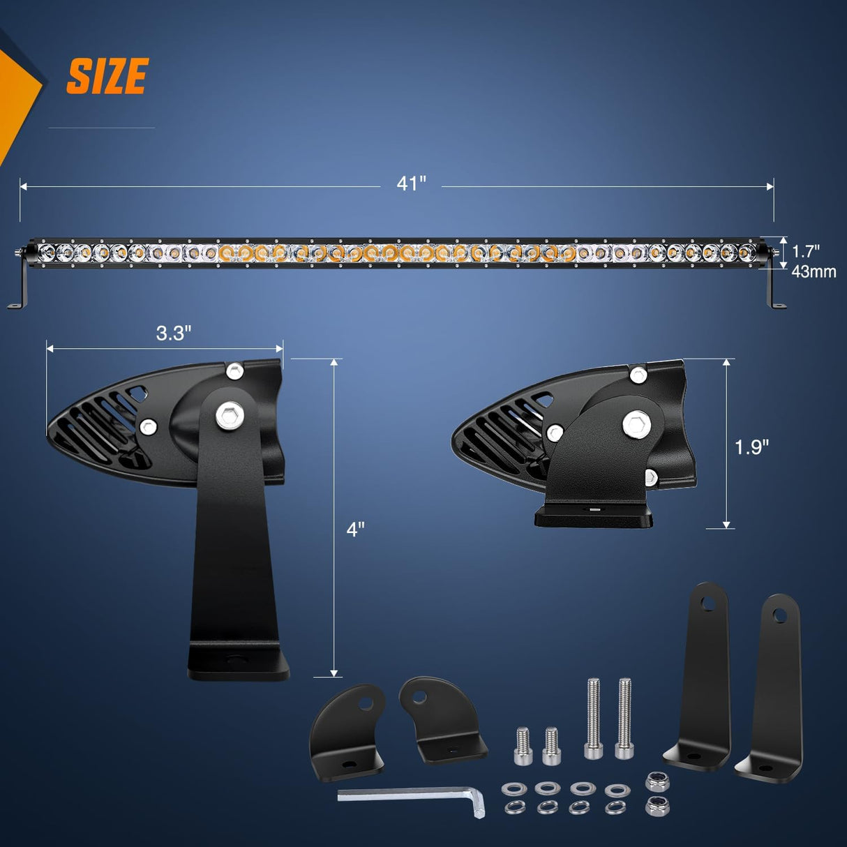 41 Inch 200W 11800LM Amber Slim Spot Flood Led Light Bar | 2 Style Mounts Nilight