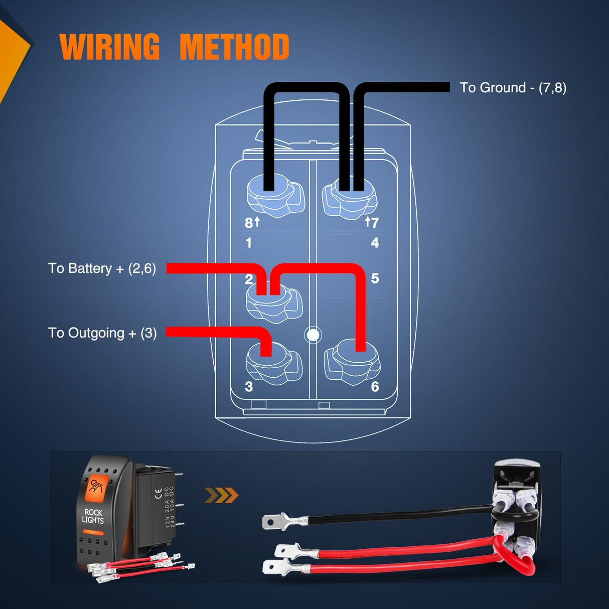 5Pin SPST On/Off UTV Rock Lights Rocker Switch Orange Backlit Nilight