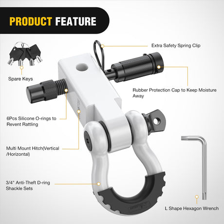 2 Inch Anti-Theft Shackle Hitch Receiver Set White Nilight