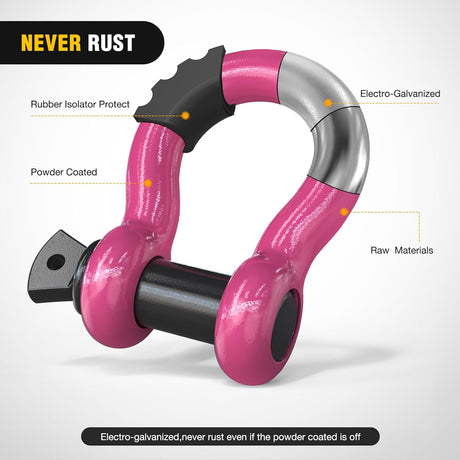 3/4 inch D-Ring Shackle Fuchsia (Pair) Nilight