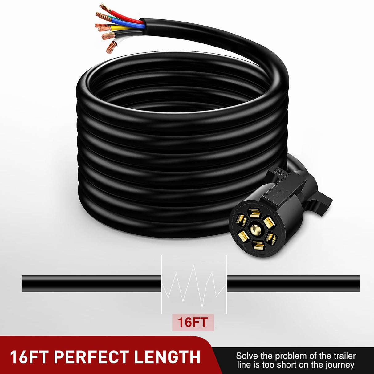 16FT Heavy Duty 7 Way Inline Trailer Cord Nilight