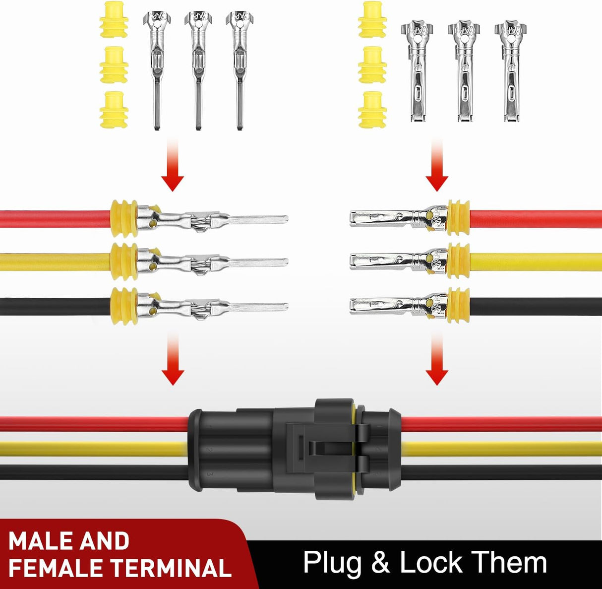 280PCS 3 Pin Electrical Connector ‎Plug Male Female Terminal Wire Connector Nilight