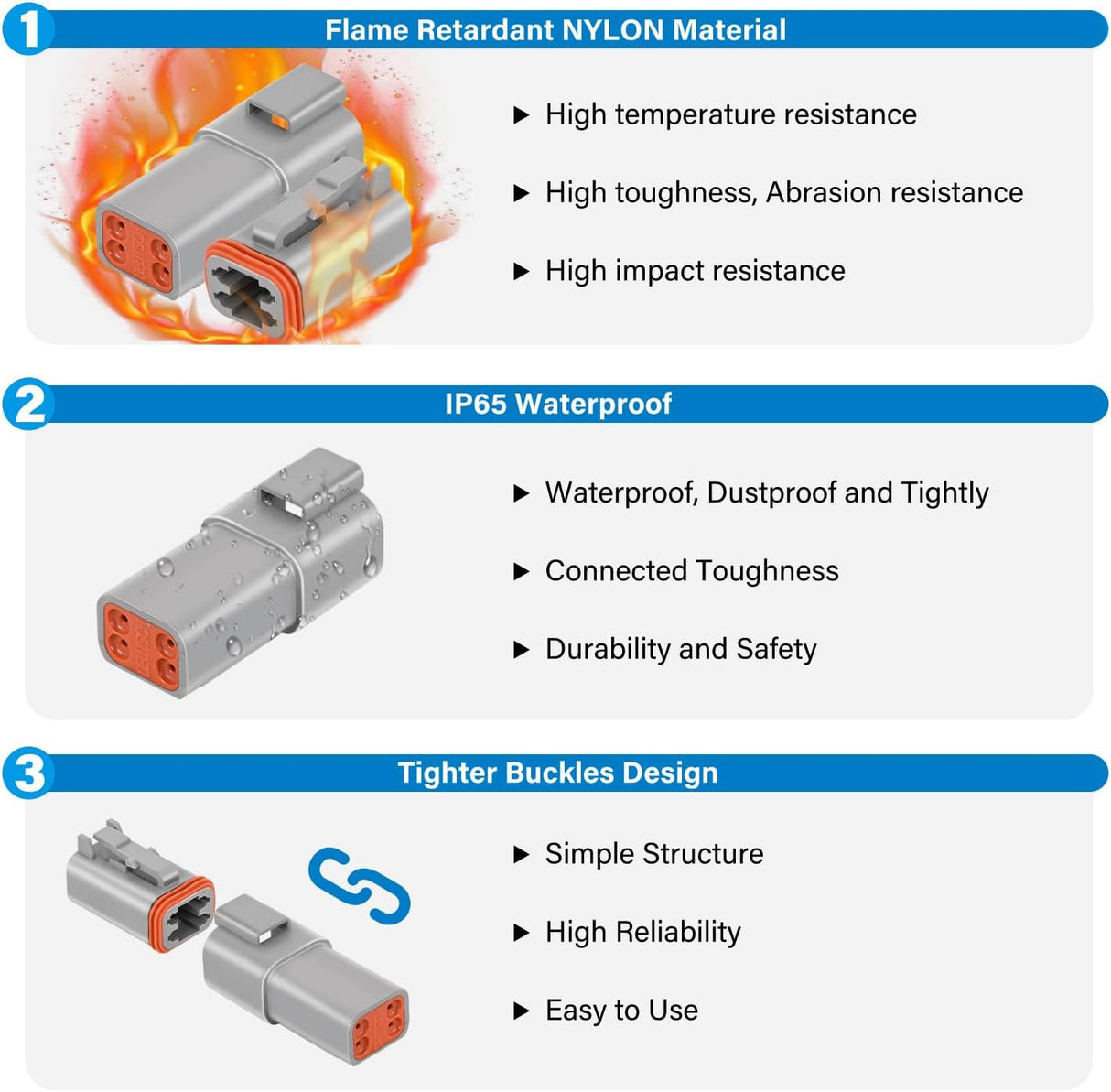 4 PIN DT Connector Kit 3 Sets Size 16 Solid Contacts Waterproof Male Female Terminal for 14-20 AWG DT Series Connector nilight